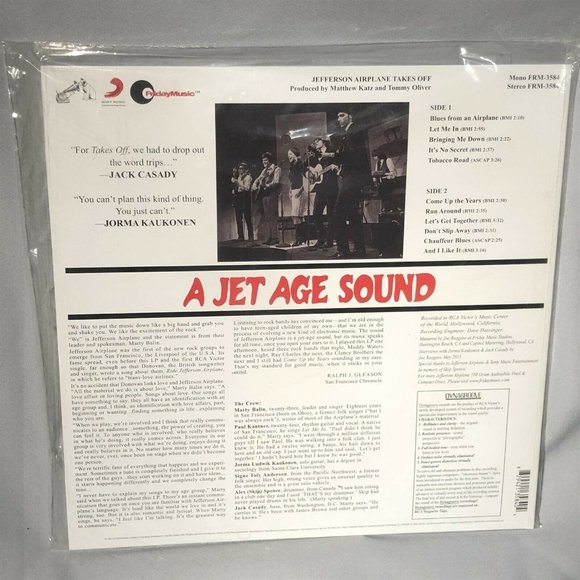 Jefferson Airplane Takes Off LP ~ Ltd Ed 180g Colored Vinyl (Blue) ~ Sealed! - Picture 3 of 3